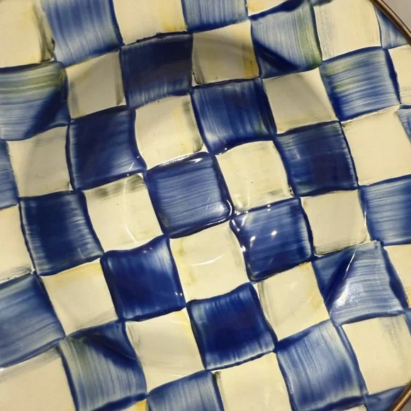 MacKenzie-Childs Blue and Cream Royal Check Enamel Compote Bowl - Picture 4 of 5